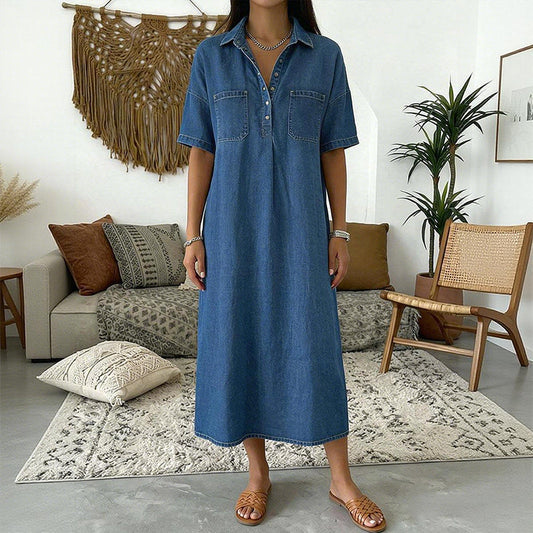 Lässiges Midi-Hemdkleid aus Denim mit Taschen