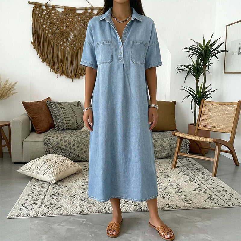 Lässiges Midi-Hemdkleid aus Denim mit Taschen