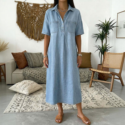 Lässiges Midi-Hemdkleid aus Denim mit Taschen