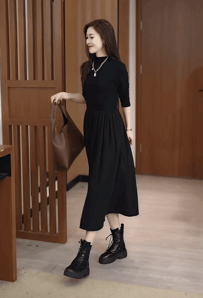 SWAN™ | Anmutiger Winter Schwarzes langes Kleid
