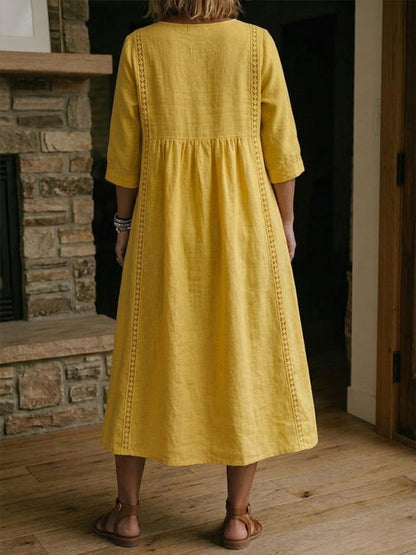 Aurélia ™  | Lockeres Kleid aus Baumwolle in Leinenoptik mit Spitze